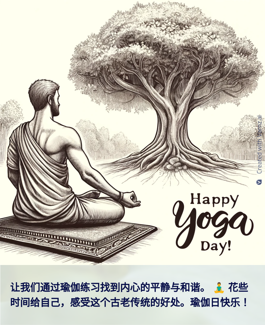 yoga day greeting card in chinese